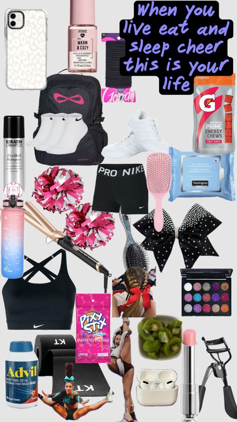 What To Get A Cheerleader For Christmas, Cheer Outfits For Practice Aesthetic, Cheer Comp Outfits, What To Keep In Your Cheer Backpack, Cheer Comp Bag Essentials, What To Pack For Cheer Competition, Cheer Training Outfit, Cheer Stuff To Buy, Whats In My Cheer Bag