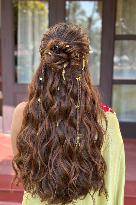 Boho Half-Up Half-Down Bun Elf Vibes, Elven Hairstyles, Woodland Nymph, Boho Braided Hairstyles, Elf Hair, Wedding Hairstyles And Makeup, Indoor Ideas, Boho Hairstyle, Braided Half Up