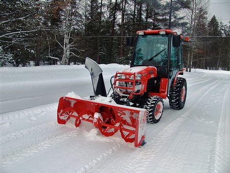 Kubota tractor with cab and snowblower, posted by smfcpacfp. Kubota Tractor Attachments, Homesteading Equipment, Tractor Snow Plow, Remove Paint From Glass, Kubota Compact Tractor, Snow Plow Truck, Compact Tractor Attachments, Garden Tractor Pulling, Snow Removal Equipment