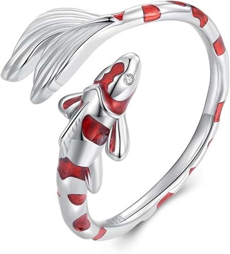 Amazon.com: Womens Delicate Spider Ring - Prime Eligible Red Koi Fish, Karp Koi, Mha Au, Fish Ring, Lotus Ring, Open Rings, Oil Color, Women's Rings, Diy Rings