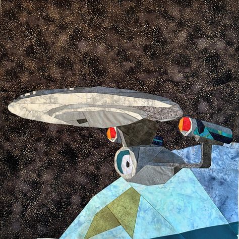 Boldy go…. Starship Enterprise foundation pieced quilts center. Pattern by QuiltArtDesign Measures 20 x 20” Star Trek Quilt, Star Trek Day, Pieced Quilts, Starship Enterprise, Star Trek Enterprise, Foundation Piecing, Quilt Piecing, Star Trek, Quilt Patterns