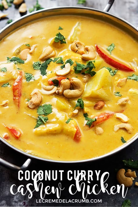 Coconut Cashew Chicken, Indian Cashew Chicken, Cashew Coconut Curry, Coconut Chicken Slow Cooker, Chicken Cashew Curry, Sweet Chicken Curry, Indian Curry Soup, Crockpot Curry Recipes, Curry Slow Cooker Recipes