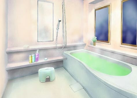 Bathroom Illustration, Bath Tube, Boys Dorm Room, Anime House, Gacha Background, Environment Painting, Anime Places, Gacha Backgrounds, Unusual Home