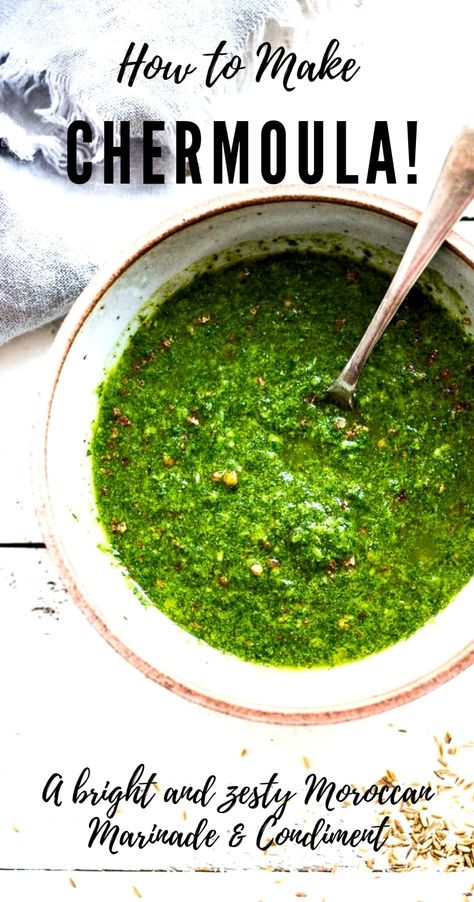 Easy Chicken Leg Recipes, Dinner Ideas Easy Chicken, Chimichurri Salsa, Chermoula Recipe, Stew Fish, Meatballs Chicken, Green Sauce, Moroccan Food, Homemade Sauce