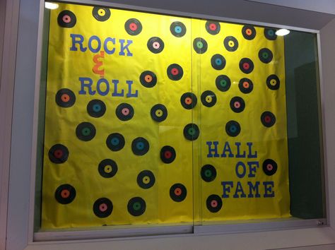 Rock & Roll hall of fame Homecoming Hallway Ideas, Hallway Bulletin Board Ideas, Homecoming Hallways, Rock Your School, Hallway Bulletin Boards, School Hall, Staff Appreciation Gifts, School Of Rock, School Theme