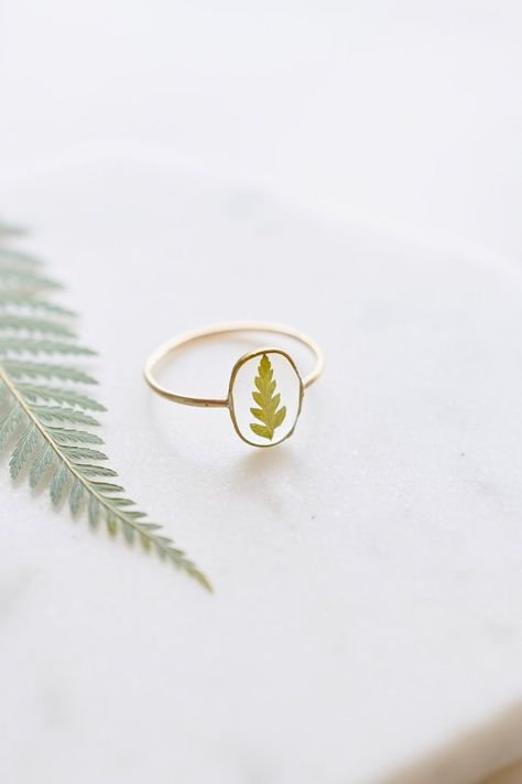 Boho Gold Rings, Fern Jewelry, Fern Ring, Nature Rings, Plant Ring, Graduation Ring, Pressed Fern, Plant Rings, Pomegranate Art