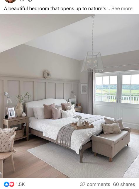 Neutral Loft Bedroom, Dulux Nutmeg White Bedroom, Panelled Walls Bedroom Neutral, Soft Truffle Dulux Paint Bedroom, Master Loft Bedroom, Loft Bedroom, Bedroom Loft, Decor Bedroom, Bed Room