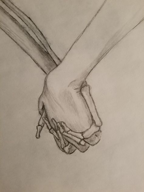 Holding hands graphite drawing skeleton bones art Human And Skeleton Holding Hands, Person Holding Something Drawing, Skeleton Holding Hands Tattoo, Tied Hands Drawing, Skeleton Hand Holding Something, Skeleton Holding Hands, Drawing Ideas Hands, Skeletons Holding Hands, Holding Hands Sketch