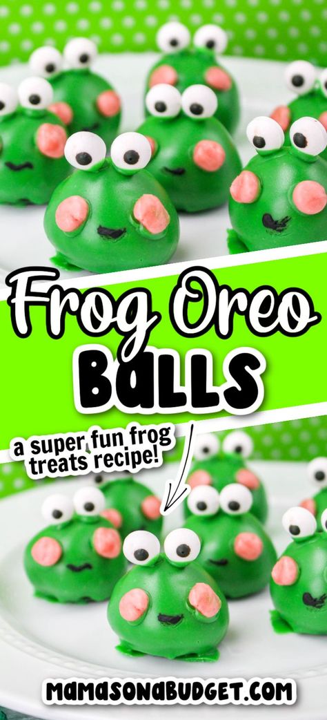 Frog Sandwich For Kids, Frog Dessert Ideas, Frog Snacks For Kids, Frog Food Ideas, Frog Oreos, Frog Themed Food, Frog Balls Recipe, Frog Desserts, Frog Snacks