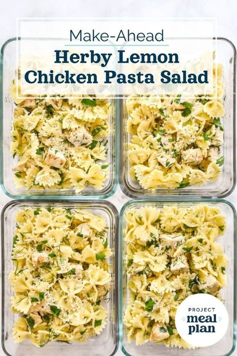 Pasta For Work Lunch, Cold Work Lunches Healthy, Herby Lemon Chicken Pasta Salad, Lunch Ideas Prep Ahead, Easy Pasta Salad With Chicken, Nordstrom Lemon Chicken Pasta Salad, Cold Lunch Prep Ideas, Chicken Pasta Recipes Cold, Chicken Pasta Salad Meal Prep