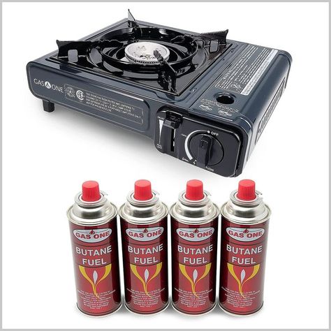 Gas One 9,000 BTU Portable Butane Gas Stove with 4 Pack Fuel and Carrying Case (Midnight) Black Stove, Butane Stove, Portable Gas Stove, Survival Supplies, Cooking Stove, Gas Cans, Camping Stove, Gas Stove, Propane