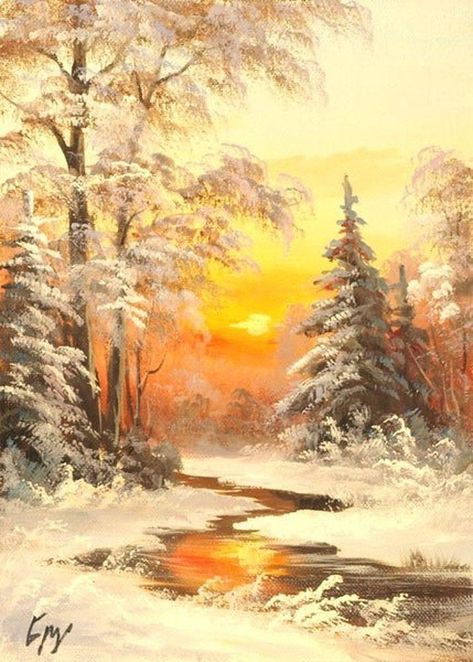 Winter Painting Ideas Acrylic, Akiane Kramarik, Painting On Canvas For Beginners, Winter Landscape Painting, Canvas For Beginners, Snow Covered Trees, Scenery Paintings, Winter Painting, Winter Scenery