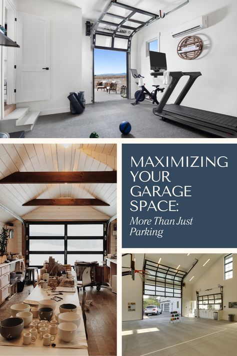 Who says a garage is just for parking cars and hoarding old stuff? It's time we look at it as an extension of our home - a space of possibilities! From a tucked-away home gym, a magical craft room, to an organized workshop - your garage can beautifully transform with just a dash of creativity and thoughtful planning...and an upgraded garage door.   #garagegoals #garagedoor #garage #clopay #clopaydoors #clopaygaragedoors #homeorganization Garage Gym Door, 3rd Car Garage Gym, Organized Workshop, Clear Garage Doors, Garage Ceiling Fan, Overhead Storage Rack, Single Garage Door, Glass Garage, Ultimate Garage