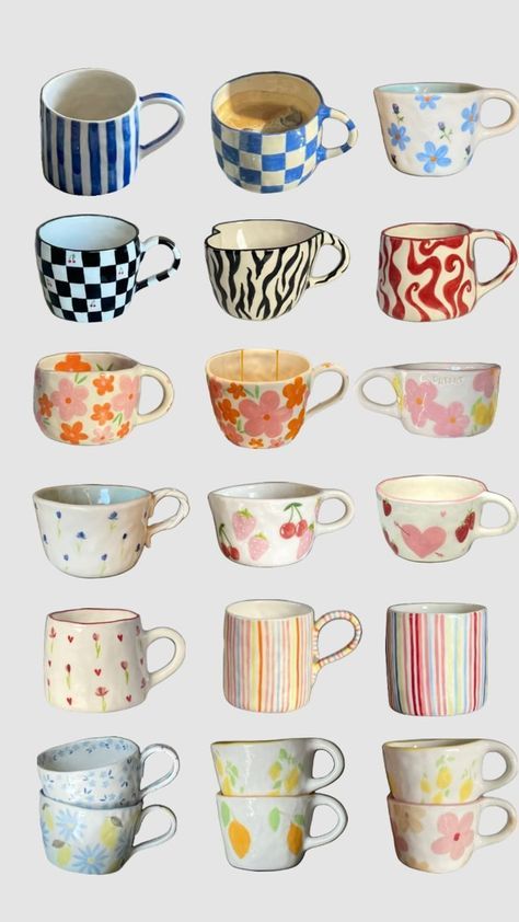 Create Pin, Diy Keramik, Ceramic Cafe, Diy Pottery Painting, Handmade Mugs, Cerámica Ideas, Tanah Liat, Hand Painted Mugs, Pottery Painting Designs