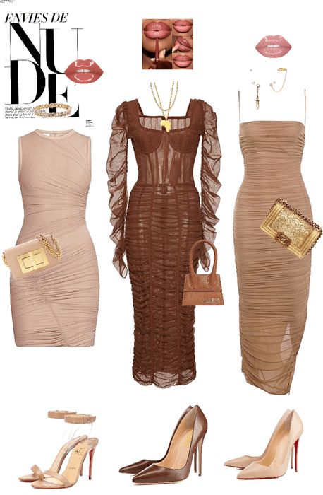 Nude Dress Outfit | ShopLook Nude Dress Formal Classy, Nude Cocktail Dress Classy, Shades Of Melanin Party Outfits, Nude Formal Outfit, Nude Brunch Outfit Black Woman, Shades Of Brown Party Outfits, Brown And Nude Outfit, Nude Dress Outfit Classy, Nude Party Theme