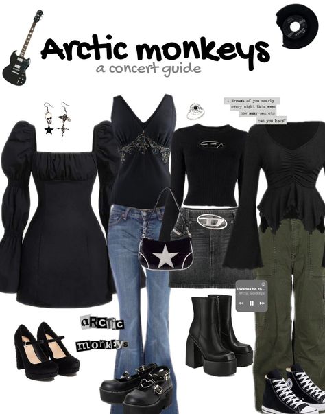 Arctic Monkeys Girlfriend Aesthetic, Artic Monkeys Concert Fit, Concert Outfit Rock Grunge, Musical Theatre Aesthetic Outfits, Artic Monkey Outfit, Arctic Monkey Outfit, Artic Monkeys Outfit Ideas, Arctic Monkeys Makeup, Ricky Montgomery Concert Outfit