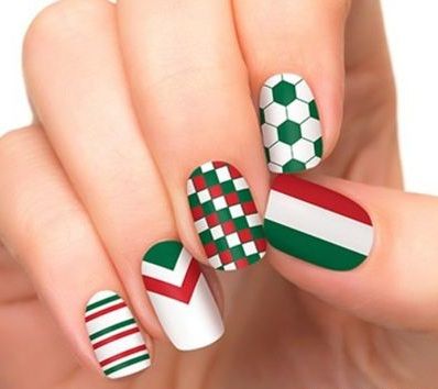 Soccer Nails, Football Nail Designs, Stamped Nails, Mexican Nails, Sports Nails, Football Nails, Flag Nails, Nail Tip Designs, Great Nails