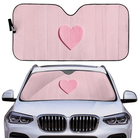 "Cute Pink Windshield Cover Sunshade - Custom Car Sun Shade for Women -  Gift for Girly Car Lovers! Perfect New car Gift. Do you love decorating your car? Then this custom sunshade is an absolute must have! * High-quality double-insulated laminate material shades *Protection against UV rays and sun damage while reducing interior heat * Fold for easy storage and carry , and easy clean material * Fits to most of cars, trucks and SUV cars, and easy install Measurements -  Length -145 cm / 56 \" Width - 70 cm / 27.5\" See my other listings for matching pink seat covers for car for women and cute pink car floor mats." Car Decor Pink, Pink Car Decor, Cute Pink Car, Pink Seat Covers, Pink Car Accessories, Cars Interior, Car Accessory Gifts, Hello Kitty Car, Girly Car Accessories