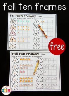 Fall ten frames! Fun and free printables that are great,seasonal way to build number recognition and counting skills with preschoolers and kindergartners. #mathfreebies #fallmath #STEM Free Ten Frame Worksheets, Ten Frame Kindergarten, Kindergarten Ten Frame Activities, Free 10 Frame Printable, Counting Activities For Kindergarten, Ten Frames Printable Free Kindergarten, Free Ten Frame Printables, Ten Frame Worksheet, Free Fall Preschool Printables