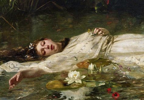 "Ophelia" by Friedrich Wilhelm Theodor Heyser. Friedrich Heyser, Ophelia Painting, Rage Art, Mysterious Art, Rennaissance Art, Historical Art, Old Paintings, Romantic Art, Classical Art