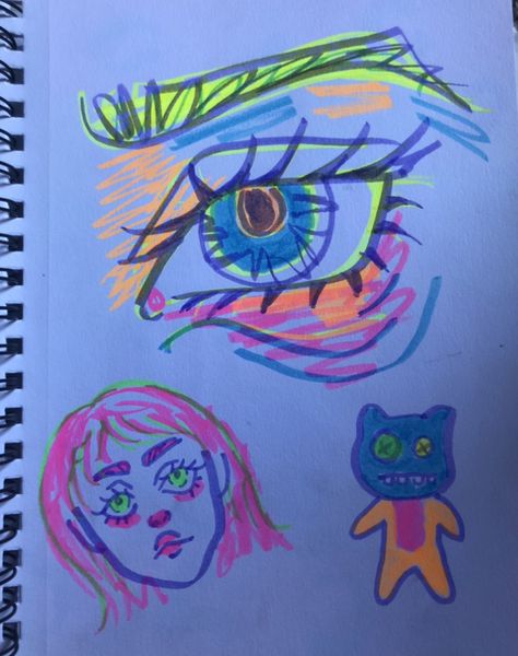 Cute Highlighter Doodles, Drawing Ideas With Highlighters, Highlighter Drawings Sketch, Doodles With Highlighters, Highlighter Drawings Easy, Highlighter Art Drawing, Highlighter Doodles, Highliter Drawing, Highlighter Sketch