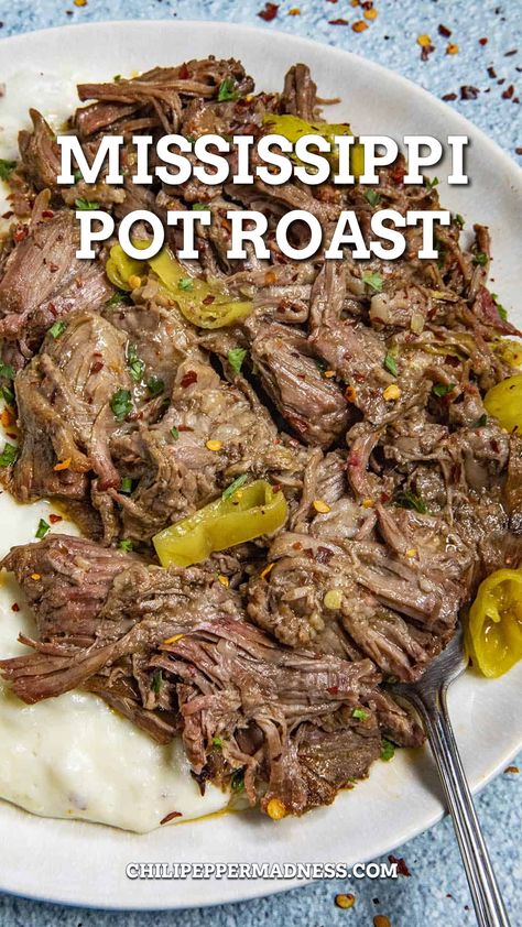 Mississippi Pot Roast looking super yum Boneless Chuck Roast Recipes, Roast With Pepperoncini, Mississippi Pot Roast Recipe, Chuck Roast Crock Pot Recipes, Crockpot Roast Recipes, Pot Roast Crock Pot Recipes, Chuck Roast Recipes, Slow Cooker Roast Beef, Mississippi Pot