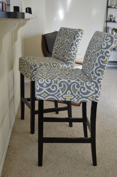 Bar stool slipcovers – how to – Post  Script Reupholster Bar Stools, Bar Stool Slipcovers, Bar Stool Makeover, Diy Bar Stools, Breakfast Bar Chairs, Sidewalk Sale, Bar Stool Covers, Fabric Bar Stool, Bar Height Chairs