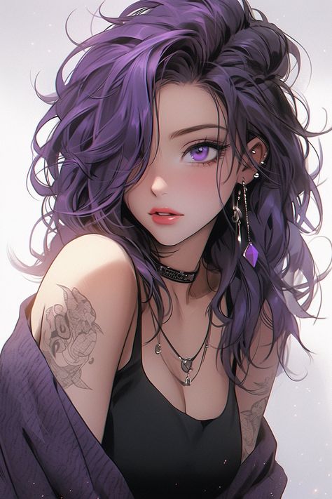 Image Purple Hair Character Design, Purple Hair Oc, System Faceclaims, Ddlc Natsuki, Anime Purple, Girl With Purple Hair, Anime Purple Hair, Roleplay Characters, Female Character Inspiration