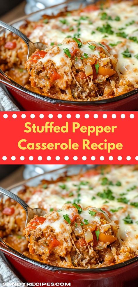 Craving stuffed peppers beef? This easy Stuffed Pepper Casserole Recipe is a great choice for dinner ideas! Ideal for dinner for two or family, this casserole recipe makes your dinner recipes easy and delicious. Supper Ideas With Peppers, Easy Small Dinner Recipes, Easy Stuff Bell Pepper Casserole, Weight Watchers Stuffed Pepper Casserole, Easy Unstuffed Pepper Casserole, Unstuffed Stuffed Peppers, Un Stuffed Peppers, Low Carb Stuffed Pepper Casserole, Peppers And Ground Beef Recipes