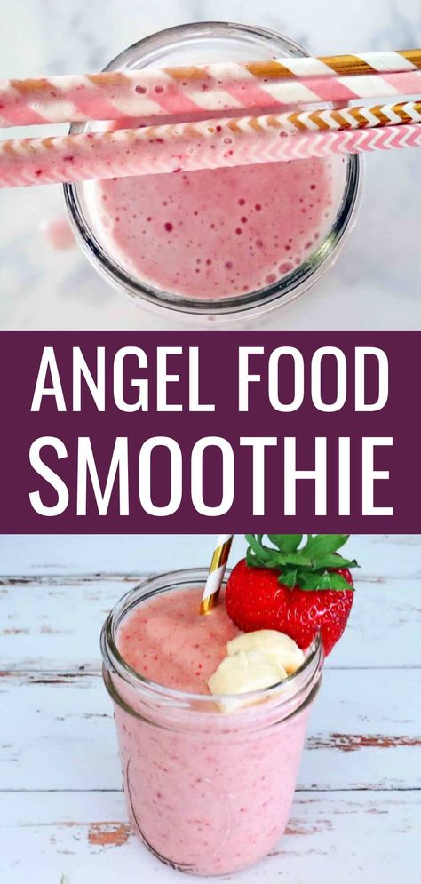 Make the Smoothie King Angel Food smoothie copycat recipe at home for a fraction of the price. This simple homemade copycat recipe is basically a strawberry banana smoothie with a trick or two to up the flavor. #angelfoodsmoothie #smoothieking #copycatrecipe #bananastrawberrysmoothie Angel Food Smoothie King Recipe, Planet Smoothie Copycat Recipes, Smoothie King Recipes Copycat, Angel Food Smoothie, Strawberry Banana Recipes, Smoothie King Recipes, Plant Based Pancakes, Strawberry Angel Food Cake, Vegan Breakfast Options