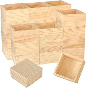 24 Pack Square Wood Box Unfinished Small Wooden Boxes for Crafts (Outer 3.7X 3.7X 2 in,Interior 3.2 x 3.2 x1.9 in) Wooden Box Crafts, Unfinished Wood Boxes, Pallet Crates, Craft Storage Organization, Small Wooden Boxes, Decorative Ideas, Desktop Decor, Wood Square, Wood Material