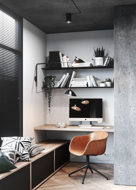 DARKWOOD APARTMENT on Behance Scandinavian Study Room, People In Love, Study Room Design, Home Hall Design, Small Home Offices, Storage Systems, Home Design Ideas, Home Office Setup, Office Setup