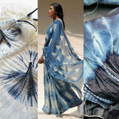 Shibori Fashion, Shibori Clothing, Shibori Dress, Itajime Shibori, Diy Tie Dye Techniques, Tie Dye Patterns Diy, Fabric Dyeing Techniques, Shibori Sarees, Diy Dye