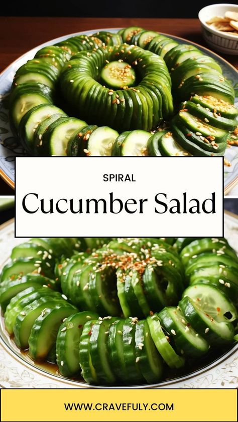 Spiral Cucumber Salad – Cravefuly Spiral Cucumber Recipes, Spiral Cucumber Salad, Chinese Chili Oil, Chinese Chili, Cucumber Canning, Cucumber Salad Recipe, Summer Side Dish, Mini Cucumbers, Sesame Ginger