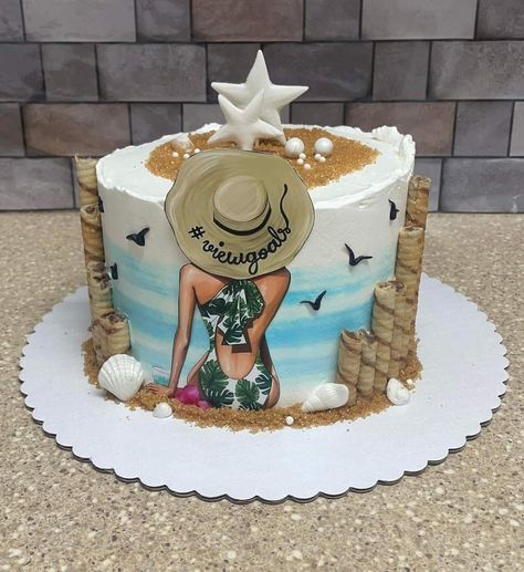 Beach Birthday Cake, Decor Tort, 13 Birthday Cake, Beach Cakes, Cake Decorating Frosting, Beach Birthday, Drip Cake, Girl Cake, Edible Images