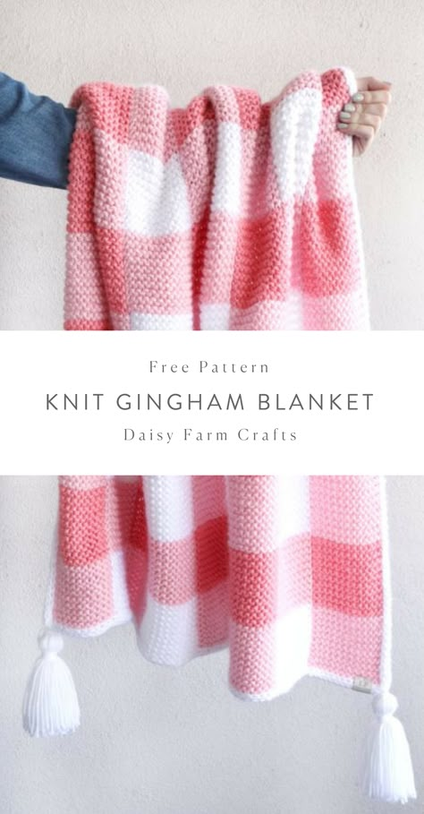 Free Pattern - Knit Gingham Blanket Knit Gingham, Gingham Blanket, Checkered Blanket, Knitting Patterns Free Blanket, Easy Knitting Projects, Knitted Blanket, Knitted Afghans, Baby Blanket Knitting Pattern, Dress Tutorials