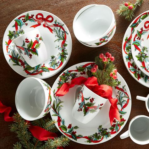 16-Pc. Christmas Dinnerware Set | OneStopPlus Christmas China Patterns, Red Microwave, Christmas Dinner Set, Christmas Dinnerware Sets, Christmas Dining Table Decor, Holiday China, Holiday Dinnerware, White Dinnerware Set, Christmas Dining Table