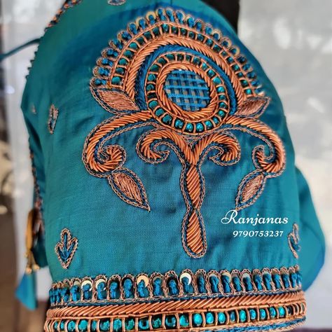 Copper Work Blouse Design, Copper Zari Aari Work Blouse, Saree Marriage, Birthdays Dress, Aari Design, Blouses Designs, Copper Work, Zari Embroidery, Aari Work Blouse