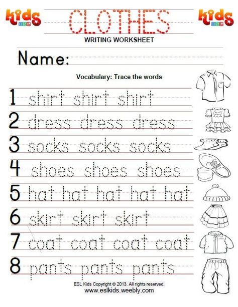 Clothing Worksheets For Kids Exit Games, Clothes Worksheet, Handwriting Worksheets For Kids, Family Worksheet, Christmas Writing, Kids Worksheets, Worksheet For Kids, English Worksheets For Kids, Handwriting Worksheets