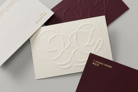 Behance :: For You Dark Red Branding, Burgundy Branding, Experiential Marketing Events, Visit Cards, Colorplan Paper, Monogram Logos, Wedding Graphics, Buisness Cards, Name Card Design