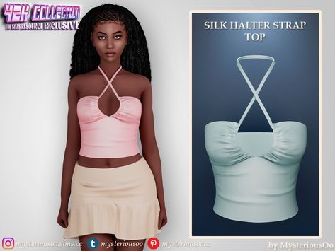 The Sims Resource - Y2K - Silk halter strap top The Sims Resource Y2k, Sims 4 Halter Top, Sims 4 Cc Tank Top, Sims 4 Thong Cc, The Sims 4 Cc Tops, The Sims 4 Cc Top, Pink Y2k Top, Mods Ts4, Cc Sims4