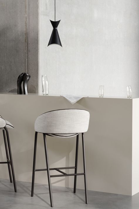 Folium | Bar & Counter Stool - Wendelbo Modern Barstools Counter Stools, Modern Bar Stool Design, Contemporary Bar Chair, Modern Kitchen Stools, Modern Barstools, Bar Chairs Kitchen, Contemporary Counter Stools, Decorating Your Kitchen, Fabric Bar