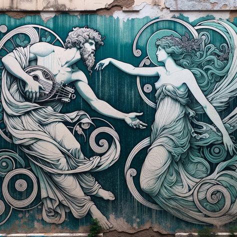 Orpheus Drawing, Eurydice And Orpheus Tattoo, Euridice And Orpheus, Art Nouveau Man, Orpheus And Eurydice Art, Eurydice Tattoo, Eurydice Art, Orpheus Tattoo, Orpheus And Eurydice Tattoo