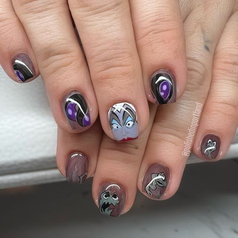 Ursula Inspired Nails, Ursula Nail Art, Ursula Nails, Little Mermaid Nail Art, Little Mermaid Nails, Mermaid Nail Art, Poor Unfortunate Souls, Mermaid Nails, Nail Inspiration