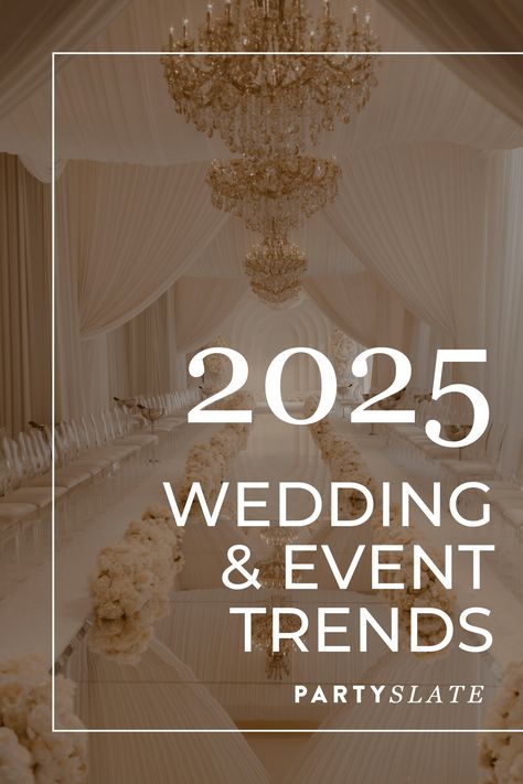 2025 is looking bright with wedding and event trends like runway aisles, iridescent décor, and maximalist designs. See the full list of 2025 wedding and event trends from the editors at PartySlate. 2025 Wedding Decor Trends, 2025 Wedding Color Trends, Wedding Trends 2025 Decoration, Iridescent Decor, Red Carpet Backdrop, Event Trends, 2025 Wedding, Maximalist Design, Make Your Logo