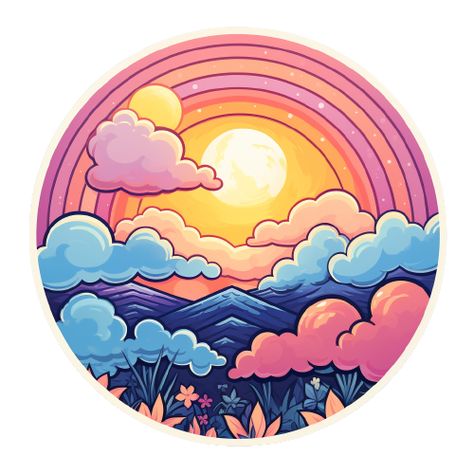 Aesthetic Rainbow Sticker Round Illustration Design, Rainbows Drawings, Rainbow Drawing Aesthetic, Round Stickers Aesthetic, Circle Stickers Aesthetic, Rainbow Aesthetic Drawing, Rainbow Art Aesthetic, Aesthetic Circle Stickers, Cute Circle Stickers