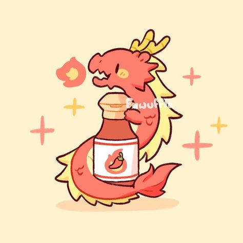 SO SPICY! 🔥 Meet Chili the dragon! His favorite thing in the whole world is hot sauce! 🌶️ Do you like spicy food? I’m actually not great with spicy food, but I’m trying my best to handle it more. Chili will be one of my new stickers coming to my shop! 🌟 🌷 #fuwuffle #dragon #hotsauce #cutedragonart #gochujang #cuteanimals #cute #cuteartwork #cuteartstyles #cutestickers #stationery #cuteartist #cutedrawing #comic #doodle Tea Dragon Society Wallpaper, Spicy Food Drawing, Hot Sauce Tattoo, Cute Food Doodles, Comic Doodle, Dragon Punch, Dragon Food, Cute Dragon Drawing, Ushijima Wakatoshi