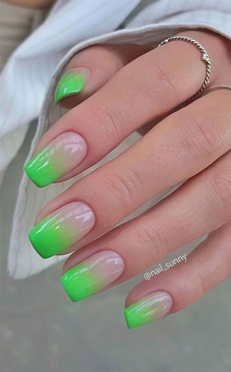 french tip nails with ombre, green french tips 2021, green ombre french tips, ombre french tip, colored french tips bright green ombre nails, french tip nail designs 2021, ombre tip nails, ombre green tip nails, french tip nails 2021 Neon Green Ombre Nails Short, Airbrush Tips Nails, Green French Ombre Nails, Green To White Ombre Nails, Green Ombre Dip Nails, Neon Green Tips Nails, Neon Green Ombre Nails, Ombré Green Nails, Green And White Ombre Nails