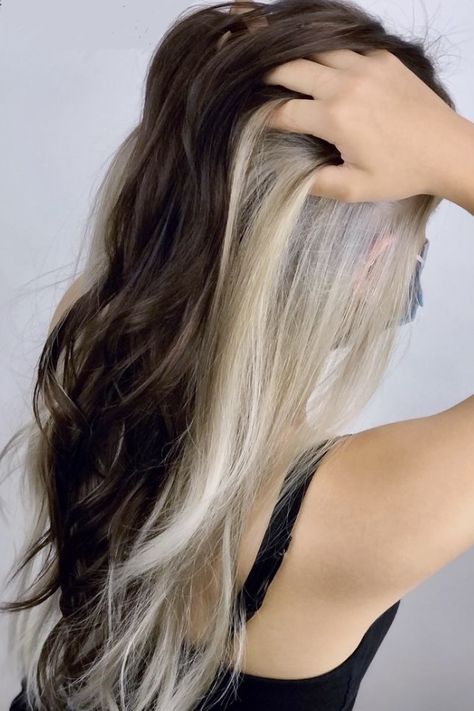 Halo Hair Color Ideas, Halo Hair Color, Halo Hair Colors, Blonde Underneath Hair, Blonde Peekaboo Highlights, Hair Dye Tutorial, Blonde Underneath, Peekaboo Hair Colors, Hair Color Pictures