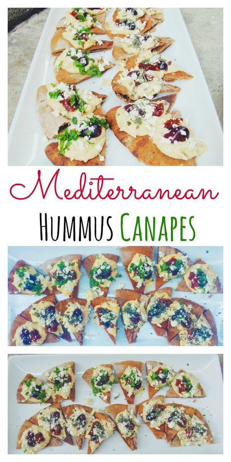 Celebrate in style! Garlic roasted hummus with feta, kalamata olives, & sun dried tomatoes make these Mediterranean Hummus Canape a hit at every occasion! Mediterranean Hummus, Hummus Appetizers, Mediterranean Appetizers, Dip Recipes Appetizers, Bruschetta Toppings, Tailgate Food, Lebanese Recipes, Hummus Recipe, Sun Dried Tomatoes